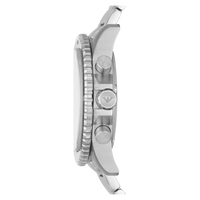 Emporio Armani Chronograph AR11360 Seitenansicht des silbernen Edelstahlgehäuses
