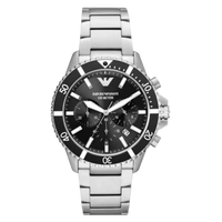 Emporio Armani Chronograph AR11360 Herrenarmbanduhr in Silber mit schwarzem Zifferblatt