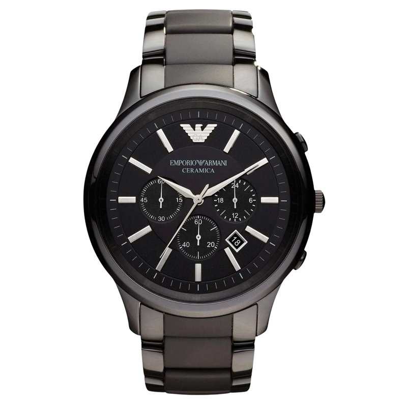 Emporio Armani Herren Chronograph AR1451 – Schwarze Keramikuhr mit Chronograph und Datumsanzeige