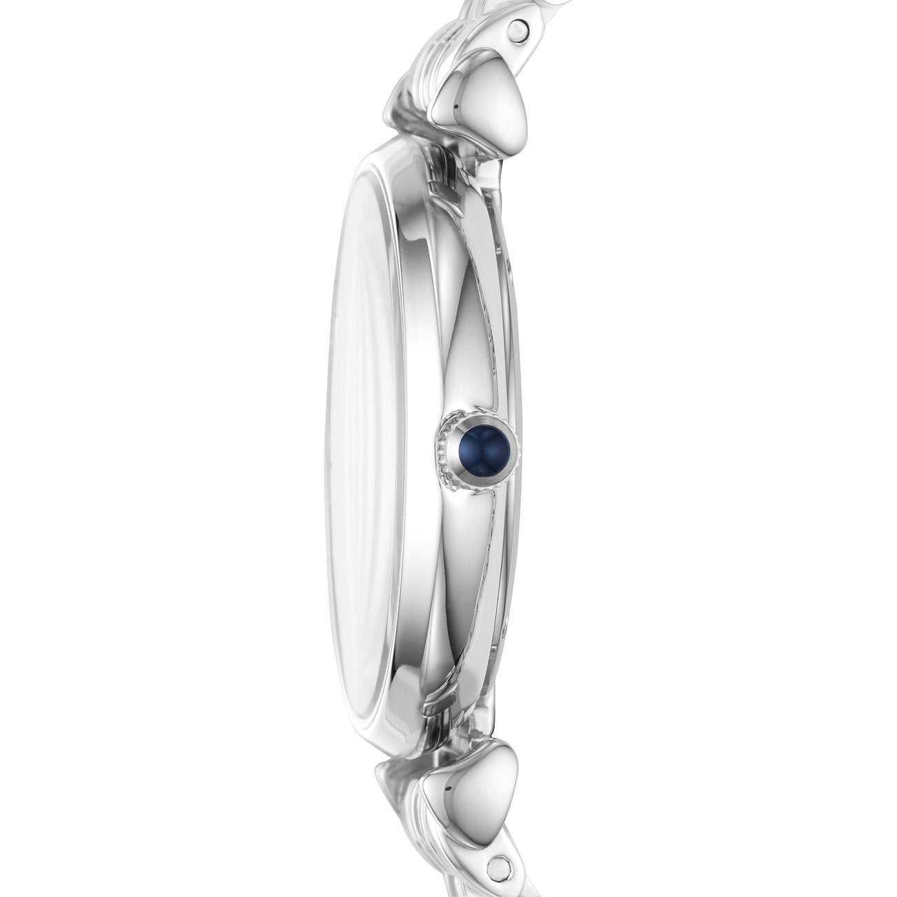 Detailansicht der Krone und des Gehäuses der Emporio Armani Damenuhr