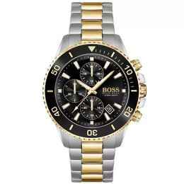 Hugo Boss Admiral 1513908 Herrenuhr – Zweifarbiger Chronograph aus Edelstahl in Gold und Silber mit schwarzem Zifferblatt und Stoppfunktion