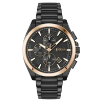 Hugo Boss 1513885 schwarze Herrenuhr – Rückseite mit Edelstahlarmband und BOSS