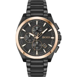 Hugo Boss 1513885 schwarze Herrenuhr – Rückseite mit Edelstahlarmband und BOSS