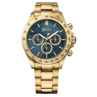 Hugo Boss Herrenuhr 1513340 Gold mit blauem Zifferblatt und Chronograph