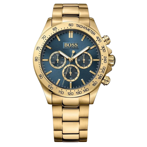 Hugo Boss Herrenuhr 1513340 Gold mit blauem Zifferblatt und Chronograph