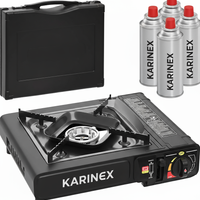 Gaskocher 1-flammig mit Piezozündung, Campingkocher für Gaskartuschen MSF-1a 227 g, Camping Herd mit Tragekoffer - Ideal für Outdoor (1-flammiger Gaskocher + 4 Gaskartuschen) - Bild 1