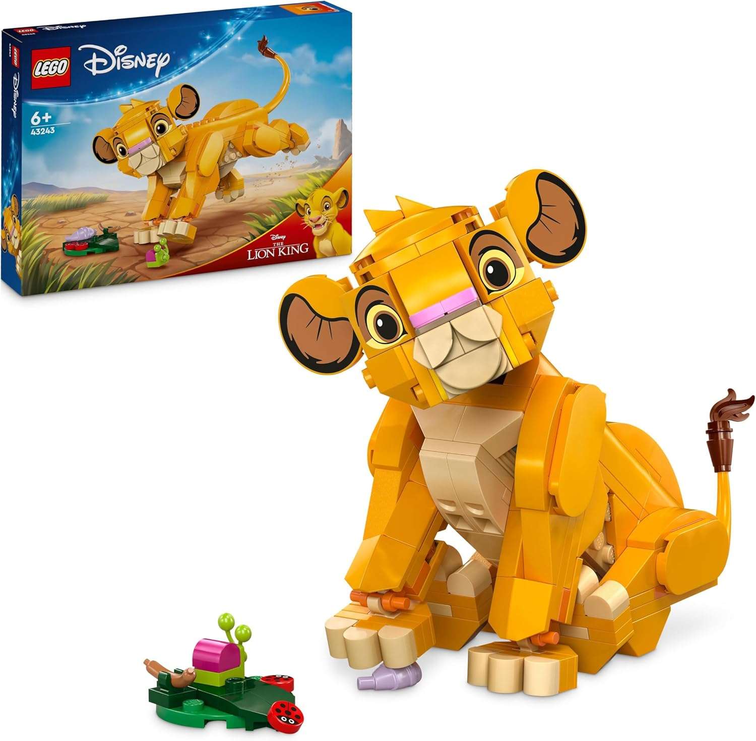 Baubares LEGO Disney Simba Set 43243 mit Löwenjunge-Figur aus König der Löwen und Zubehör.
