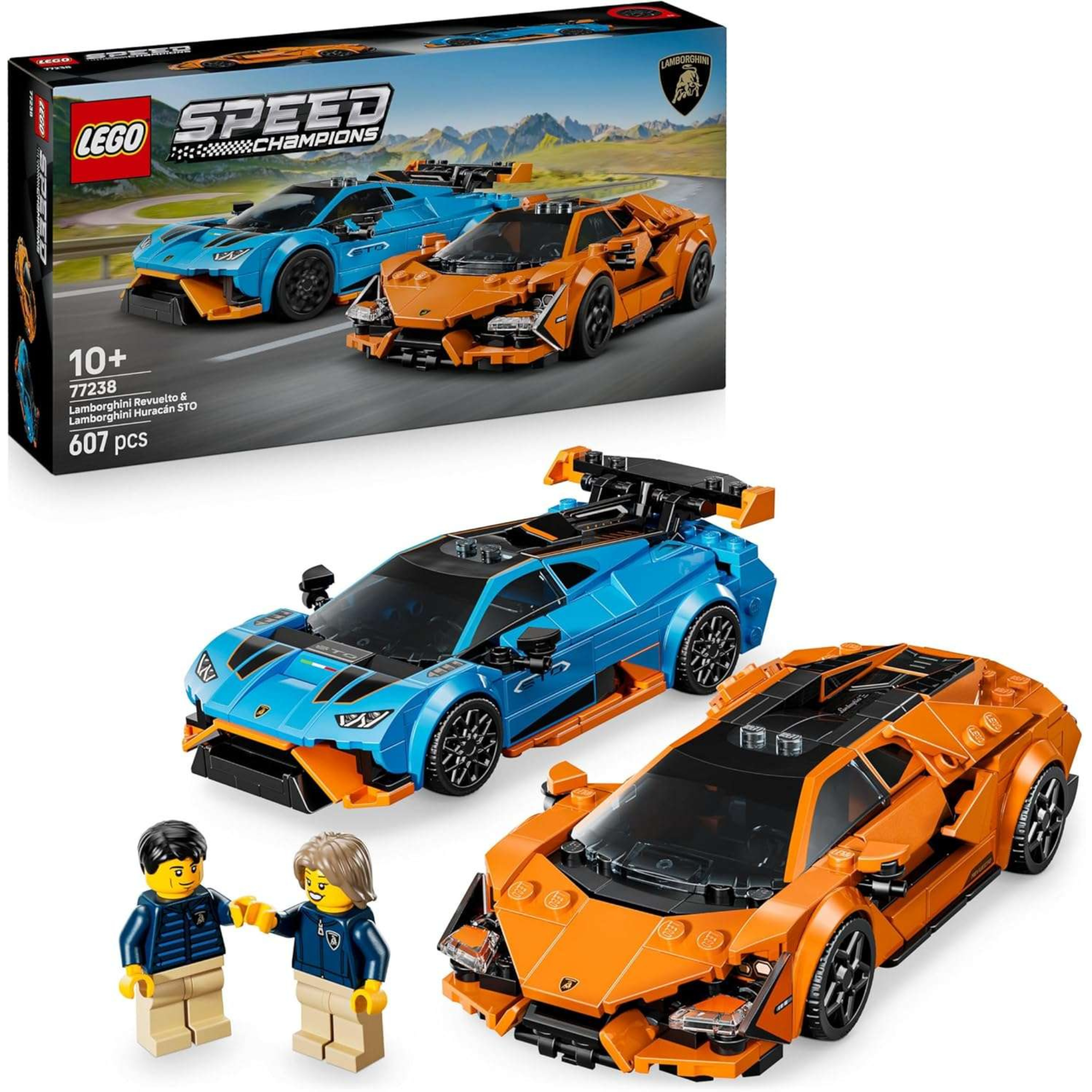LEGO Speed Champions Lamborghini Revuelto und Huracán STO (77238) – Detailreiche Sportwagen-Bausets mit Minifiguren
