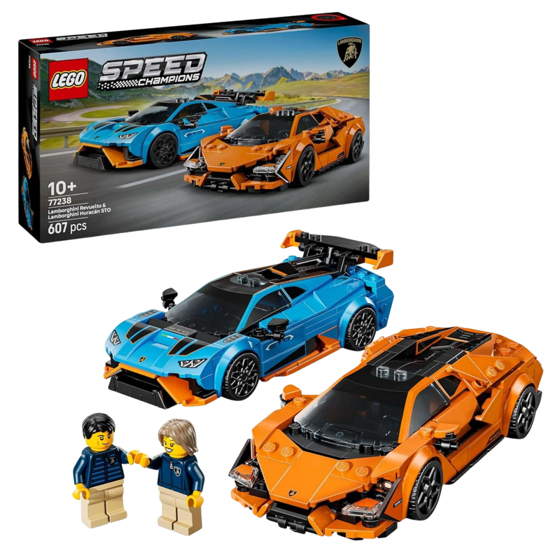 LEGO Speed Champions Lamborghini Revuelto und Huracán STO (77238) – Detailreiche Sportwagen-Bausets mit Minifiguren