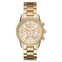 Michael Kors Chronograph Bryant MK6356 goldene Damenuhr mit Edelstahlarmband und funkelndem Zifferblatt