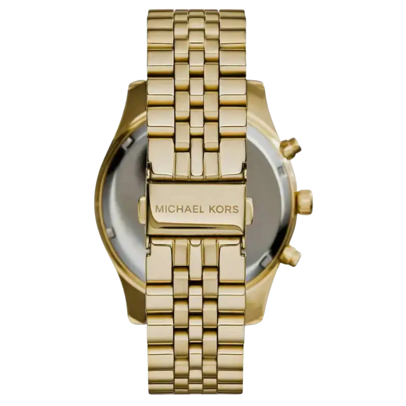 Michael Kors Chronograph Lexington MK8286 goldene Herrenuhr mit schwarzem Zifferblatt und Edelstahlarmband