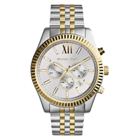 Michael Kors Chronograph Lexington MK8344 Herren Edelstahl Uhr in Gold Silber – Luxus Chronograph mit Datumsanzeige und Quarzwerk