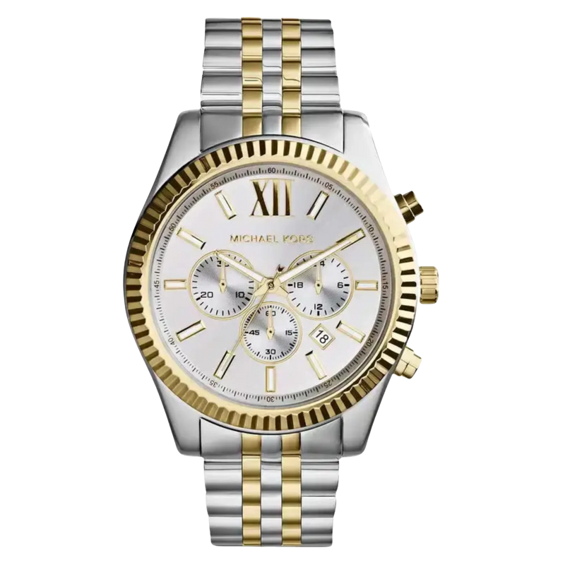 Michael Kors Chronograph Lexington MK8344 Herren Edelstahl Uhr in Gold Silber – Luxus Chronograph mit Datumsanzeige und Quarzwerk