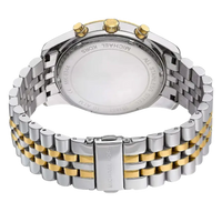 Rückseite der Michael Kors Chronograph Lexington MK8344 Herren Uhr – Edelstahlarmband in Gold Silber mit Gravur und Faltschließe