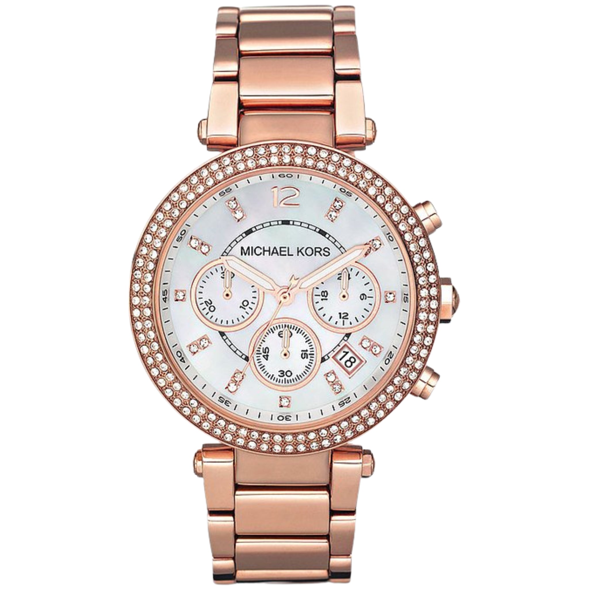 Michael Kors Chronograph Parker MK5491 – Damen Uhr in Roségold mit Perlmutt-Zifferblatt und Kristallverzierung