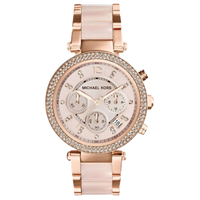 Michael Kors Chronograph Parker MK5896 Damen Uhr in Roségold mit Edelstahlarmband und glitzerndem Zifferblatt