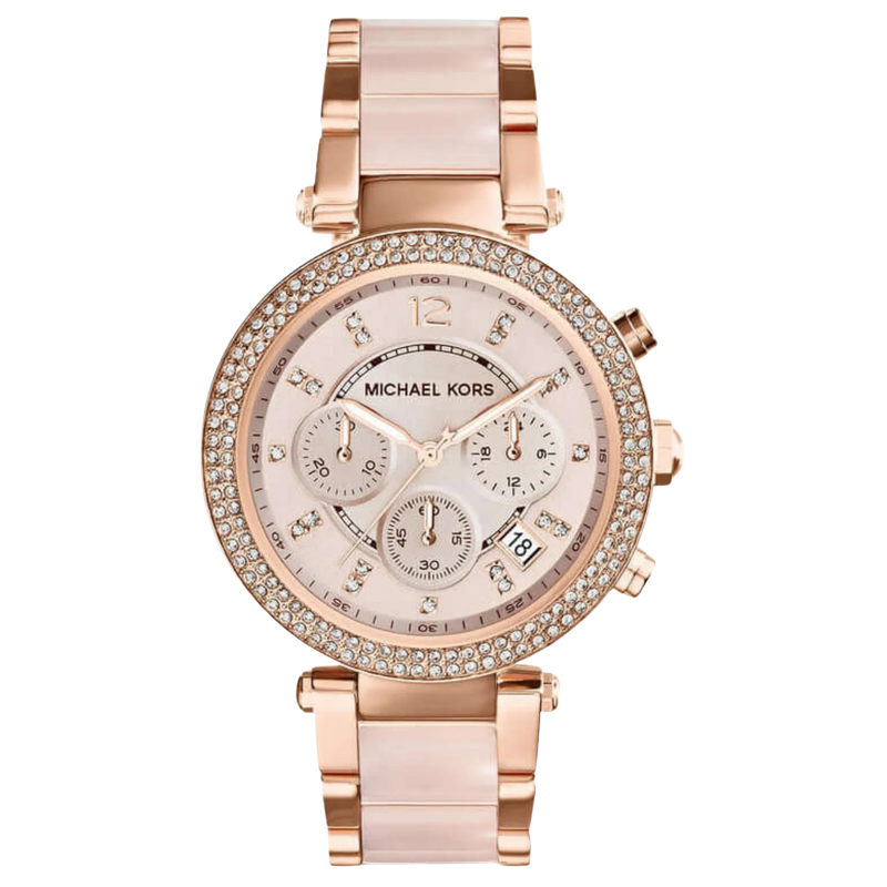 Michael Kors Chronograph Parker MK5896 Damen Uhr in Roségold mit Edelstahlarmband und glitzerndem Zifferblatt
