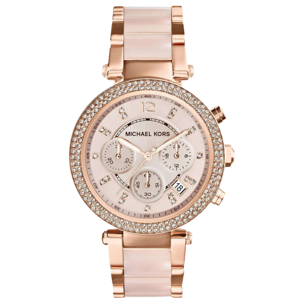 Michael Kors Chronograph Parker MK5896 Damen Uhr in Roségold mit Edelstahlarmband und glitzerndem Zifferblatt