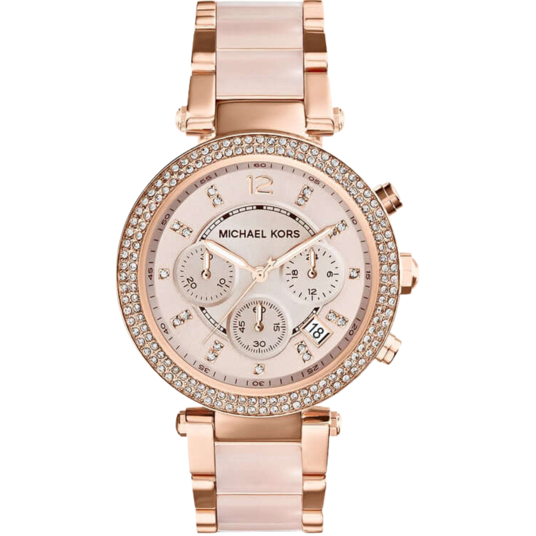 Michael Kors Chronograph Parker MK5896 Damen Uhr in Roségold mit Edelstahlarmband und glitzerndem Zifferblatt