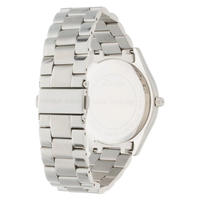 Michael Kors Damenuhr Runway Slim MK3178 Rückansicht mit silbernem Edelstahlarmband und Logo-Schließe