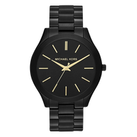 Michael Kors Damenuhr Runway Slim MK3221 – Schwarze Edelstahl Uhr mit goldenen Details