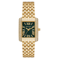 Michael Kors Emery Damenuhr MK4742 in Gold mit grünem rechteckigen Zifferblatt – Frontansicht