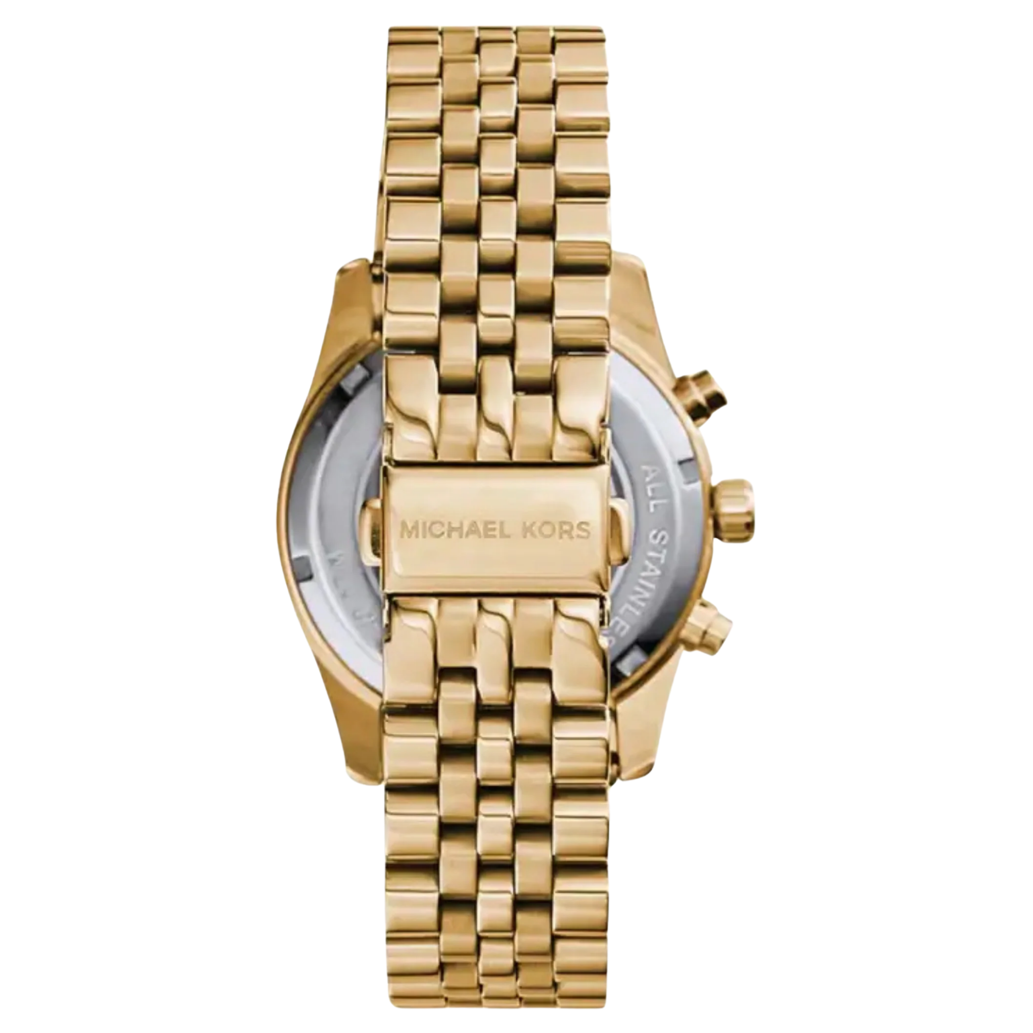 Michael Kors Lexington Damen Uhr Gold MK7378 – Rückseite mit goldfarbenem Edelstahlarmband und Verschluss
