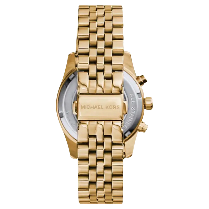 Michael Kors Lexington Damen Uhr Gold MK7378 – Rückseite mit goldfarbenem Edelstahlarmband und Verschluss