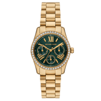 Goldene Michael Kors Lexington Damenuhr MK4924 mit grünem Zifferblatt und Edelstahlarmband
