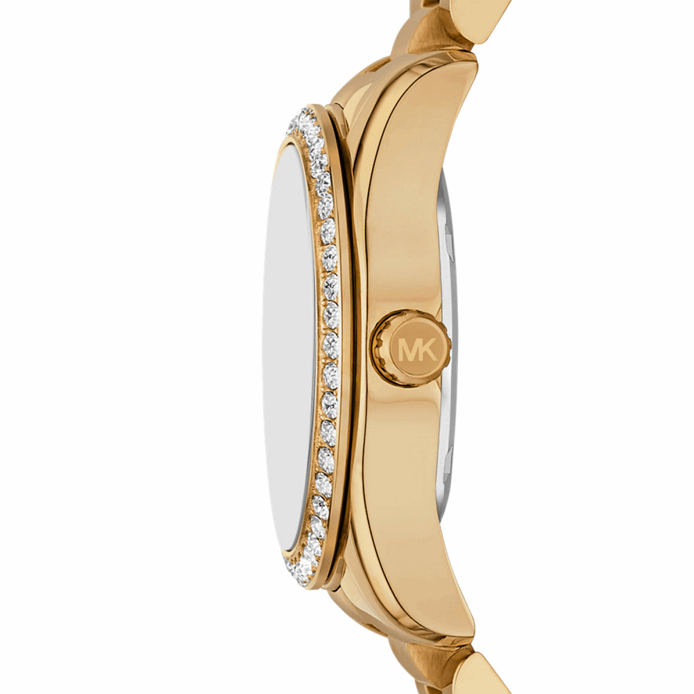 Michael Kors Lexington Damenuhr MK4924 in Gold – Seitenansicht mit Ziersteinen