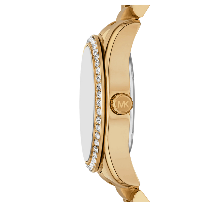 Michael Kors Lexington Damenuhr MK4924 in Gold – Seitenansicht mit Ziersteinen