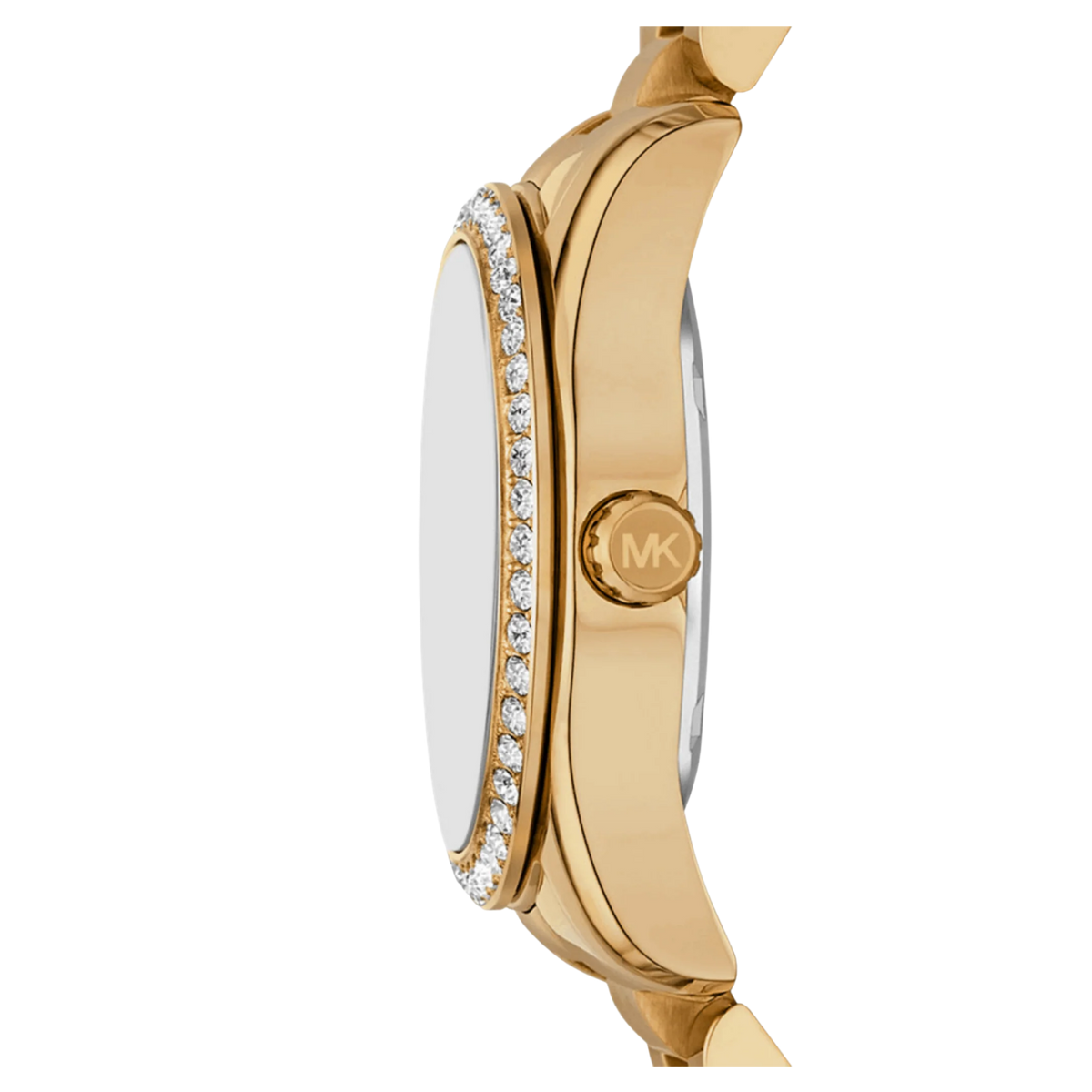 Michael Kors Lexington Damenuhr MK4924 in Gold – Seitenansicht mit Ziersteinen