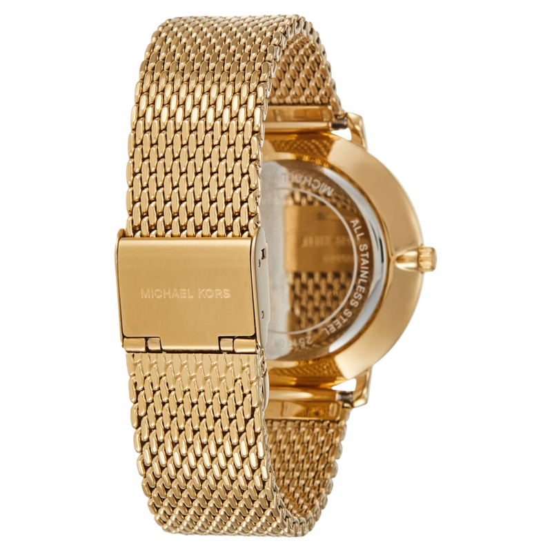 Michael Kors Pyper MK4339 Damenuhr gold Edelstahl Mesharmband Rückseite Verschluss Detailansicht