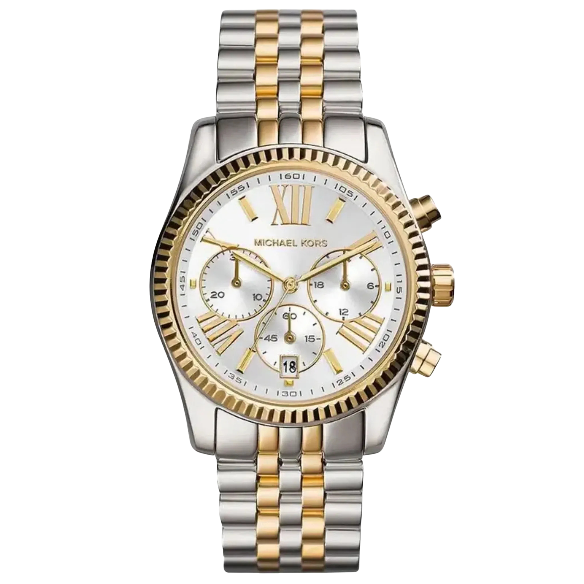 Michael Kors MK5955 Damen Lexington Uhr, zweifarbig Gold Silber, Edelstahlarmband, Chronograph, analoges Zifferblatt, elegante Luxusuhr für Damen