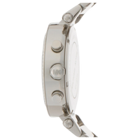 Michael Kors Parker MK5353 Damen Chronograph in Silber, seitliche Ansicht mit Krone und Drückern.