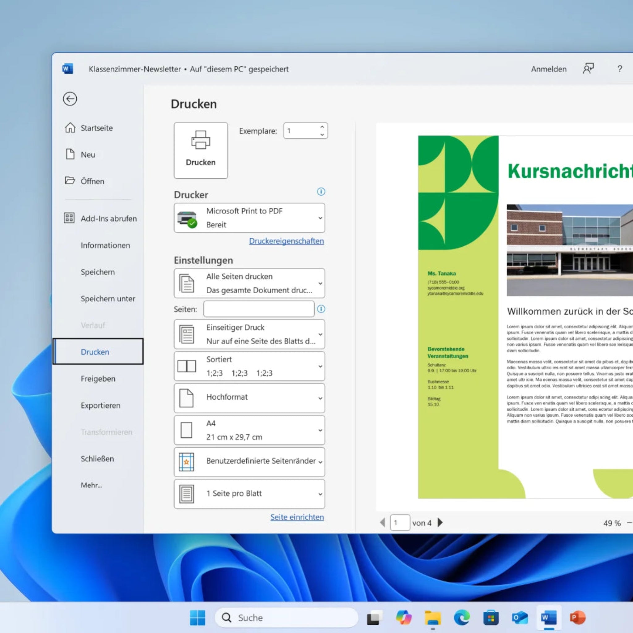 Microsoft 365 Personal Software Oberfläche mit Word Excel PowerPoint auf Windows 11