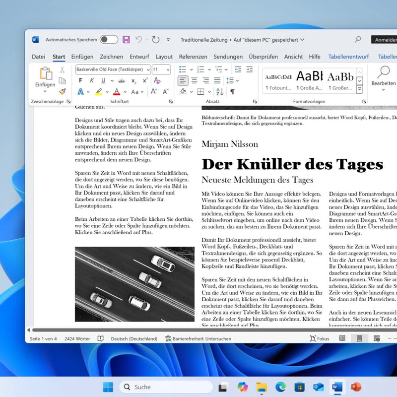 Microsoft 365 Personal Textverarbeitung mit Word auf Windows 11 Oberfläche