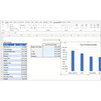 Excel 2024 für Mac mit Tabelle und Balkendiagramm zu den Top 5 Produktverkäufen