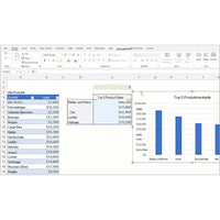 Excel 2024 für Mac mit Tabelle und Balkendiagramm zu den Top 5 Produktverkäufen
