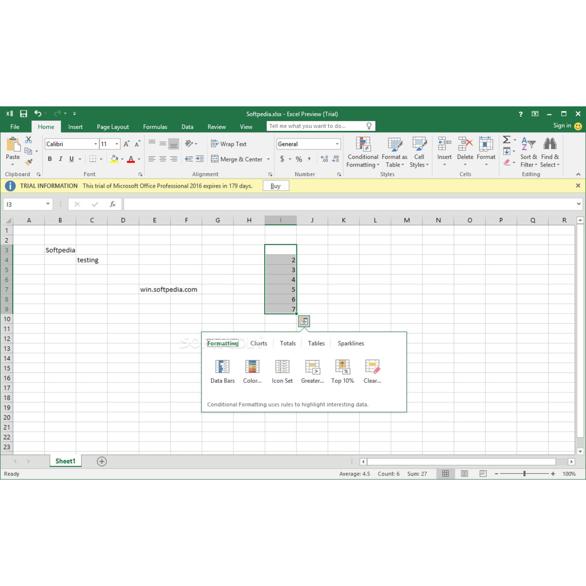 Excel-Arbeitsblatt in Microsoft Office Home & Student 2019 mit geöffneter bedingter Formatierung zur Hervorhebung von Daten