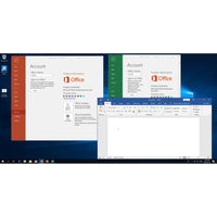 Aktivierte Microsoft Office Home & Student 2019 Kontoseiten in Word und Excel mit geöffnetem leeren Word-Dokument
