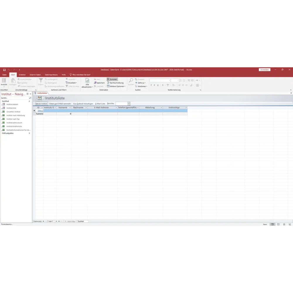 Microsoft Office 2019 Professional für Windows – Access-Screenshot mit geöffneter Datenbank und Tabellenansicht zur Datenverwaltung.
