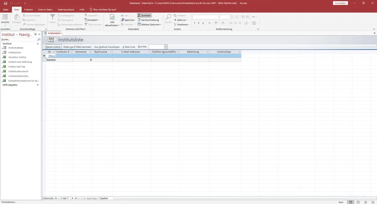 Microsoft Office 2019 Professional für Windows – Access-Screenshot mit geöffneter Datenbank und Tabellenansicht zur Datenverwaltung.
