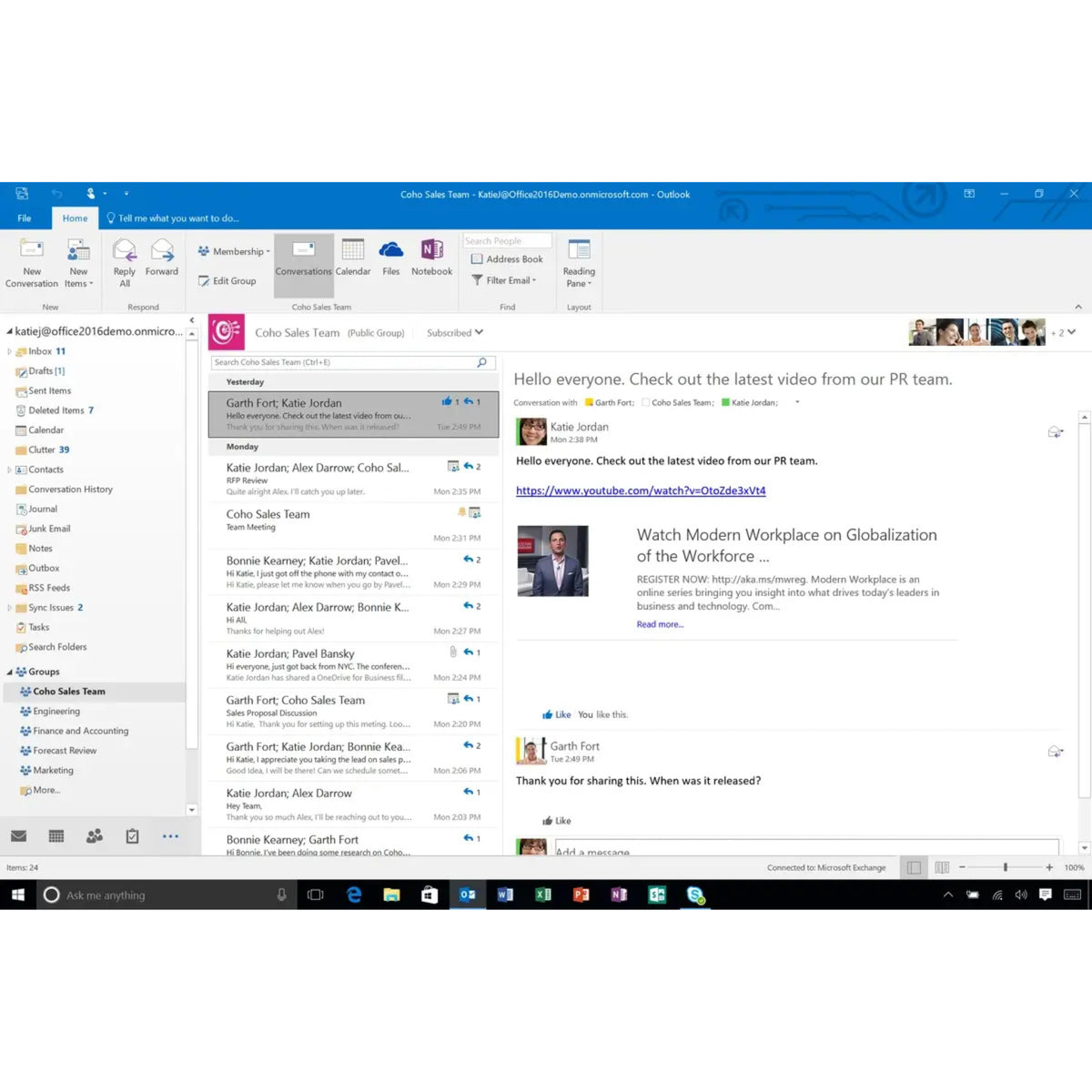 Microsoft Office 2019 Professional für Windows – Outlook-Screenshot mit geöffnetem Posteingang, E-Mail-Ansicht und Organisationsfunktionen.

