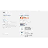 Microsoft Office 2019 Standard Windows Konto- und Produktaktivierungsansicht mit Lizenzstatus und Updateoptionen.