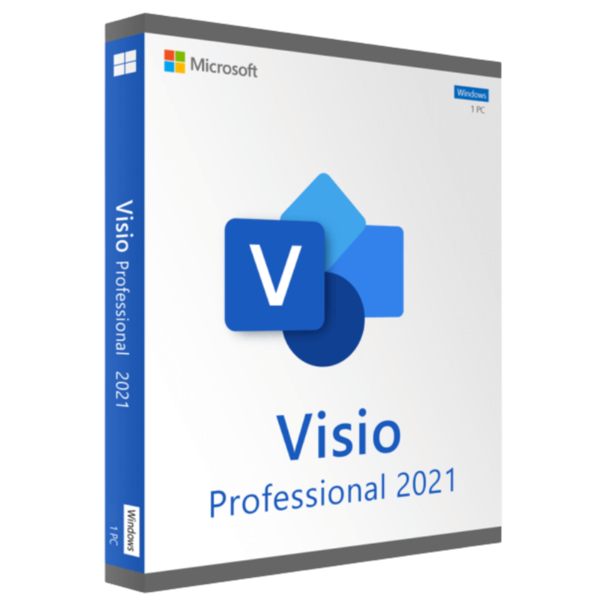 Produktverpackung von Microsoft Visio 2021 Professional für PC als Download-Lizenz zur Erstellung professioneller Diagramme und Visualisierungen