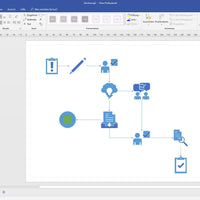 Technisches Flussdiagramm im Microsoft Visio 2021 Professional Editor mit verschiedenen Symbolen und Bearbeitungswerkzeugen auf der Benutzeroberfläche