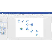 Technisches Flussdiagramm im Microsoft Visio 2021 Professional Editor mit verschiedenen Symbolen und Bearbeitungswerkzeugen auf der Benutzeroberfläche