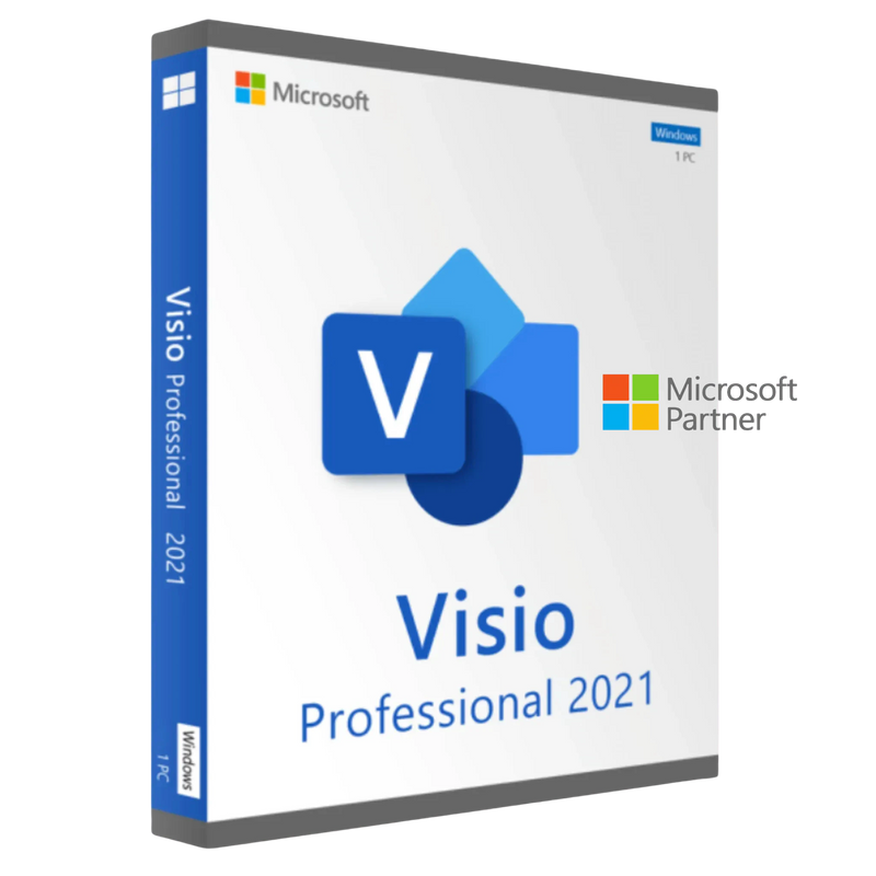 Produktverpackung von Microsoft Visio 2021 Professional für PC als Download-Lizenz zur Erstellung professioneller Diagramme und Visualisierungen