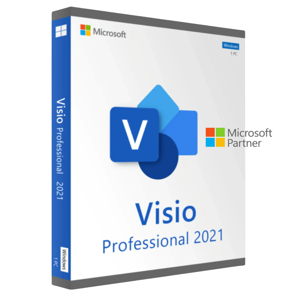 Produktverpackung von Microsoft Visio 2021 Professional für PC als Download-Lizenz zur Erstellung professioneller Diagramme und Visualisierungen